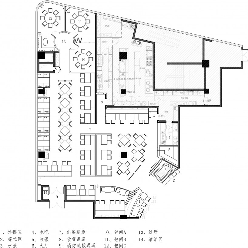 徐匯區(qū)唐潮碼頭餐廳450平裝修案例,中餐廳裝修平面圖