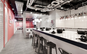 火鍋店空間設計案例圖，火鍋店空間設計布局圖