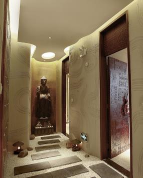 中式spa會(huì)所室內(nèi)裝飾畫裝修效果圖片案例